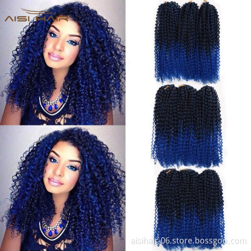 Aisi Hair Best Selling Ombre Blue Dark Root Supplier Long Marly Bob High Temperature Synthetic Crochet Braiding Hair Extensions